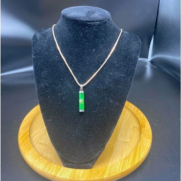 Icy Mint Green Jade drop pendant with Chinese character on 925 22” box chain - Picture 1 of 12